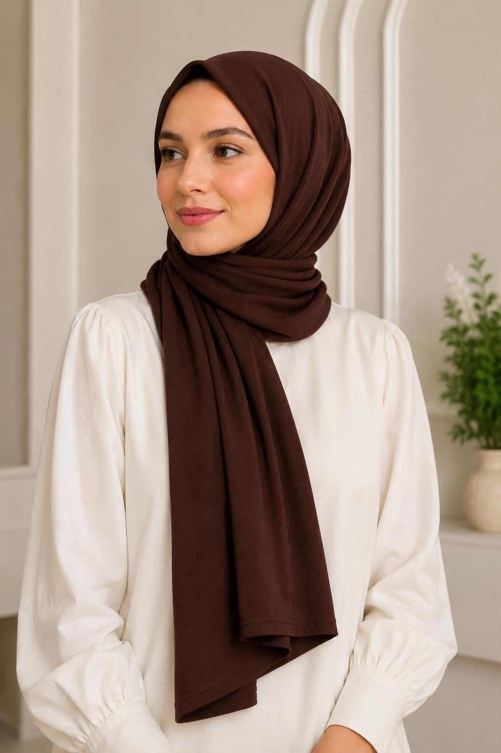 Kadın 180X65 Ölçülü Penye Şal Kahverengi