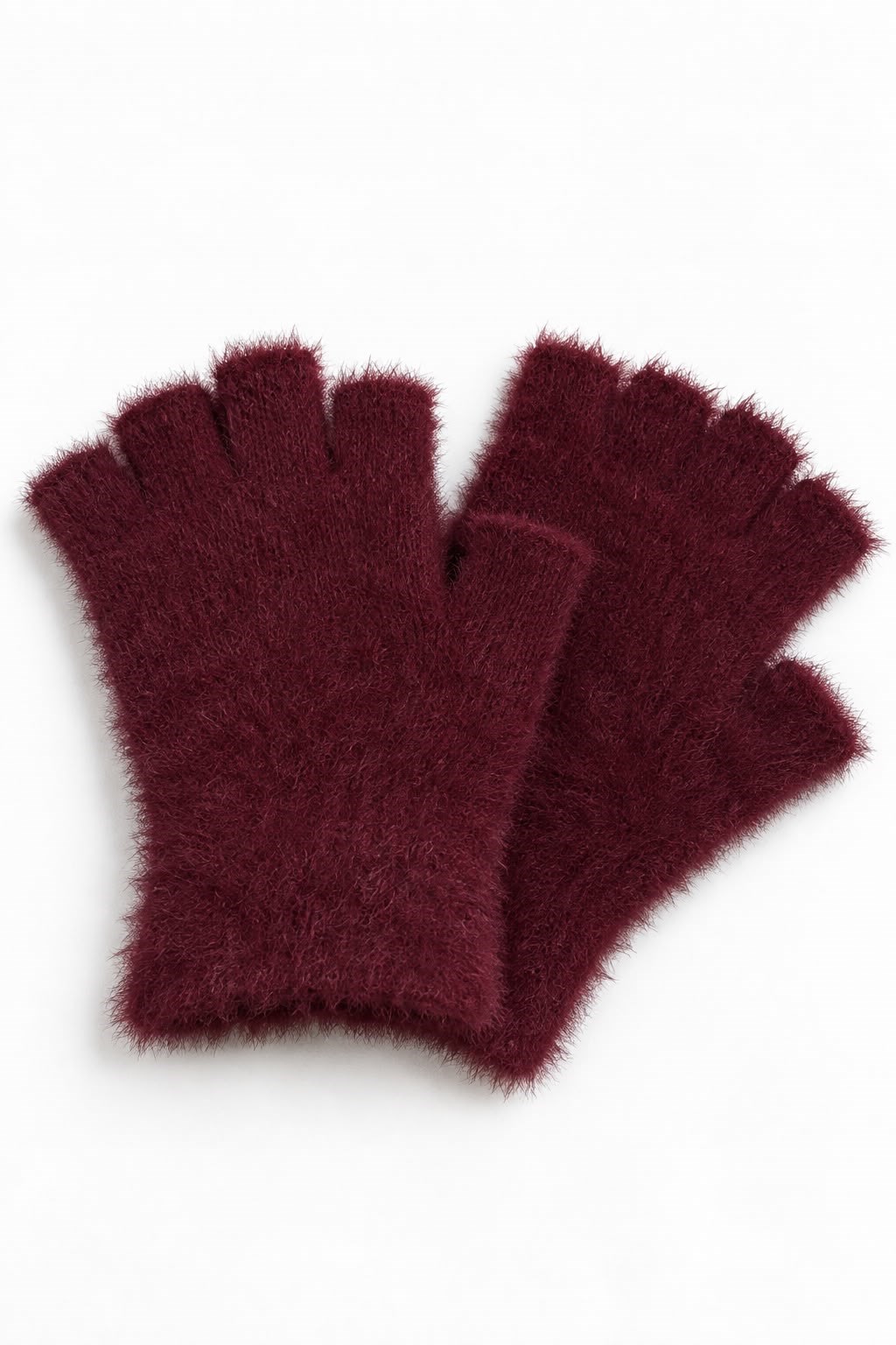 Kadın Kesik Peluş Eldiven Bordo