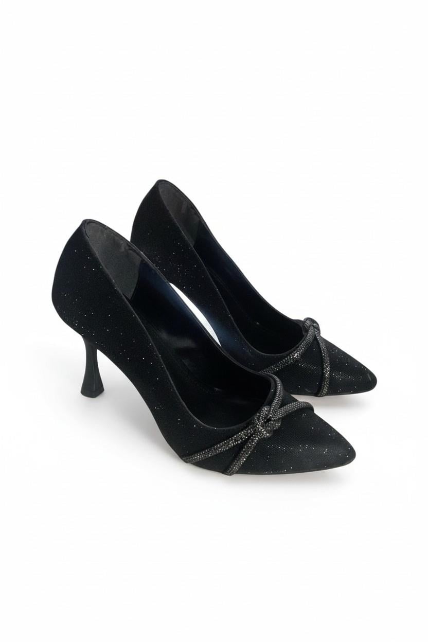 Kadın Simli Parlak Stiletto Ayakkabı Siyah