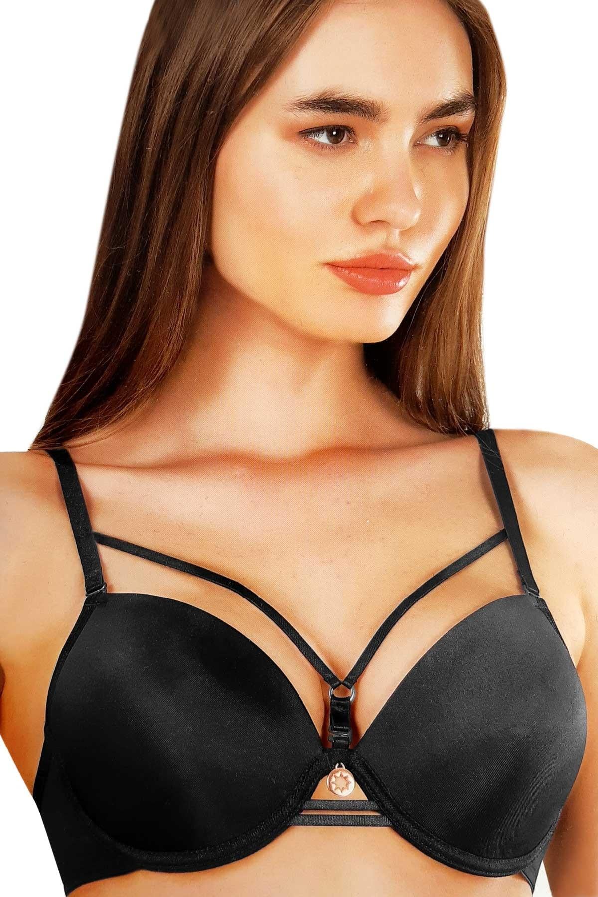 Kadın   Destekli-balenli Micro Kaplı Ipli Push-up Sütyen Siyah