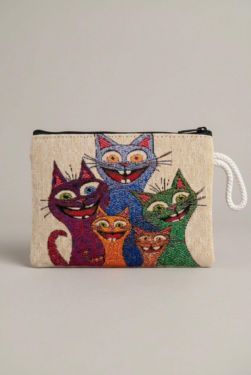 Goblen Kedi Desen Hediyelik Cüzdan Karışık