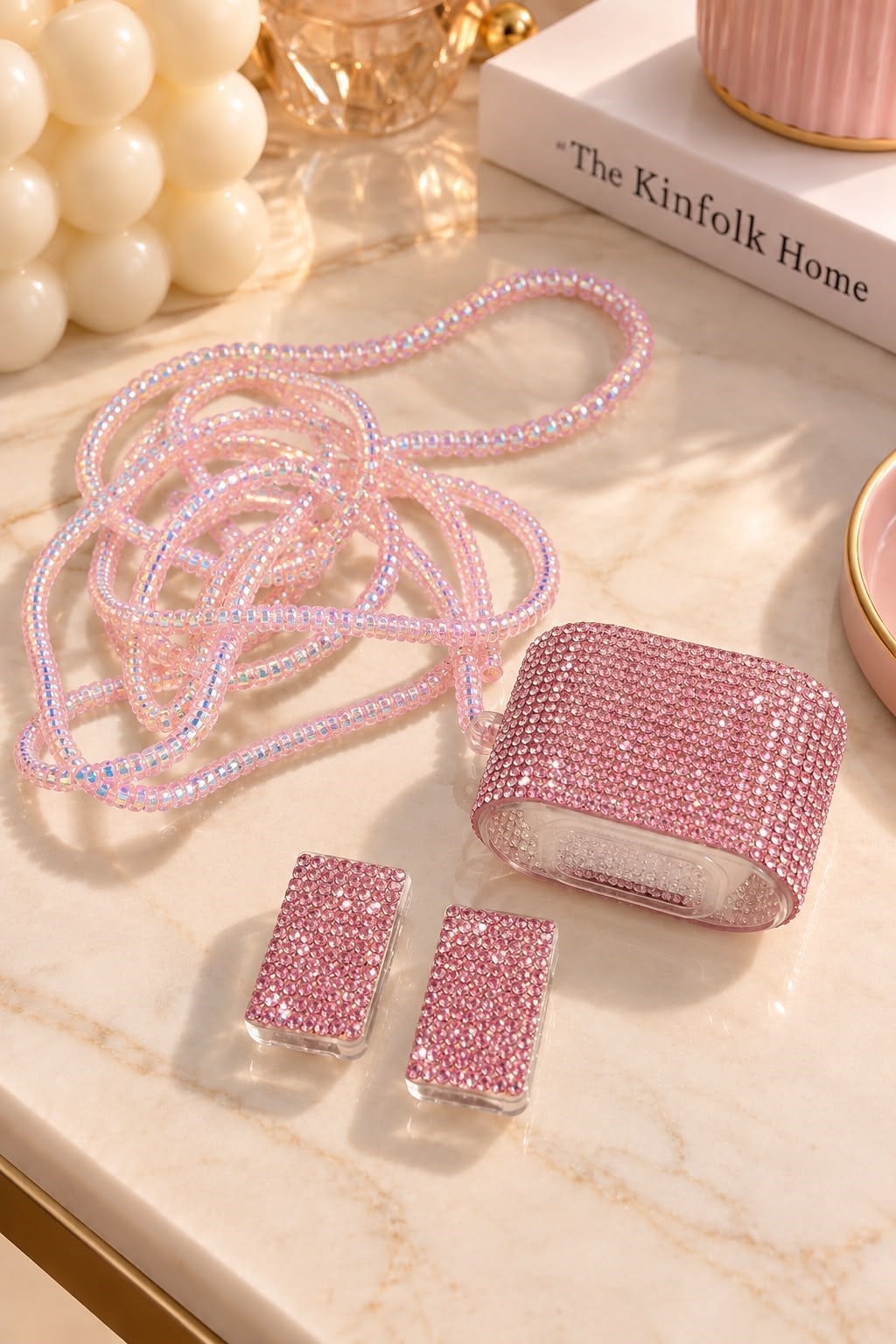 Simli Taşlı Şarj Kılıfı Pembe