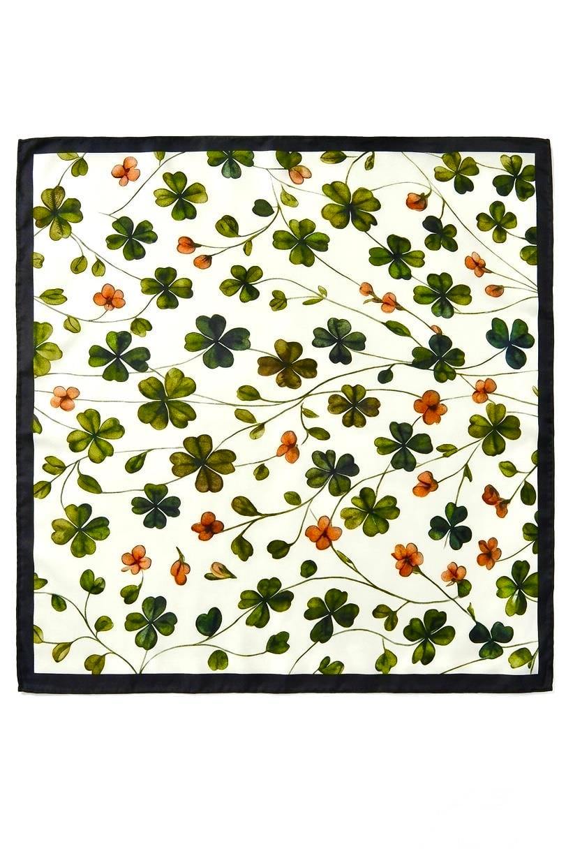 Kadın Yeşil Çiçek Detaylı 45X45cm Ölçülü Fular Bej