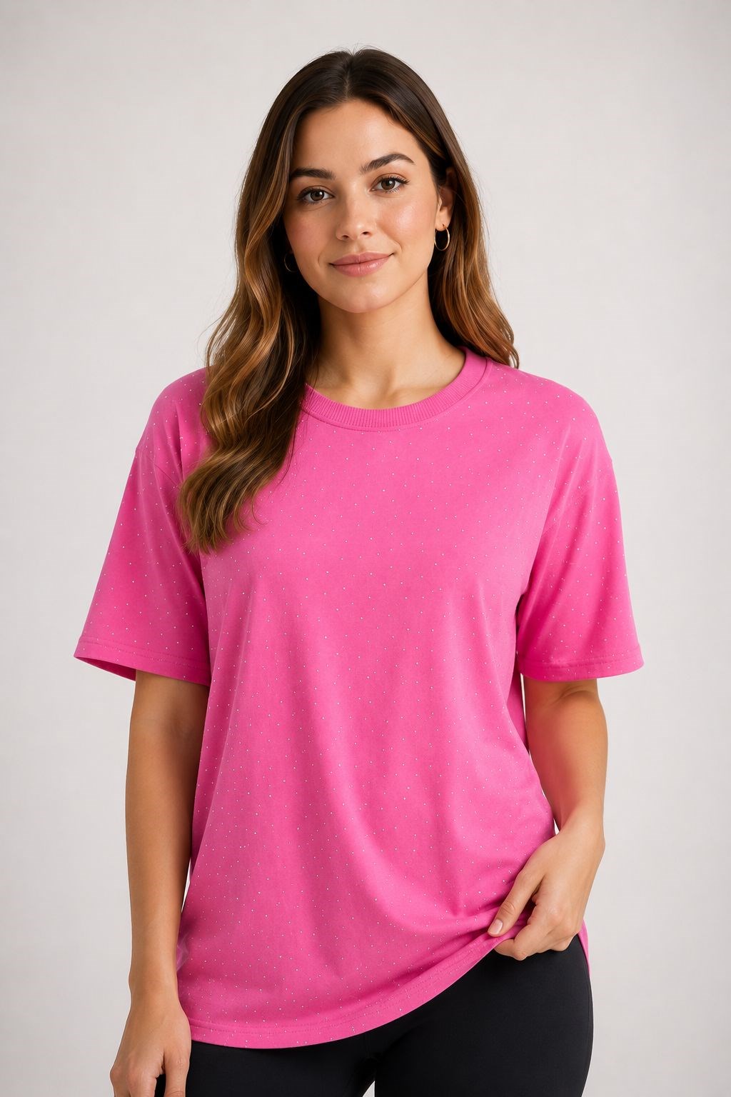 Taş Detaylı Rahat Kalıp Premium Pamuk Tshirt Pembe