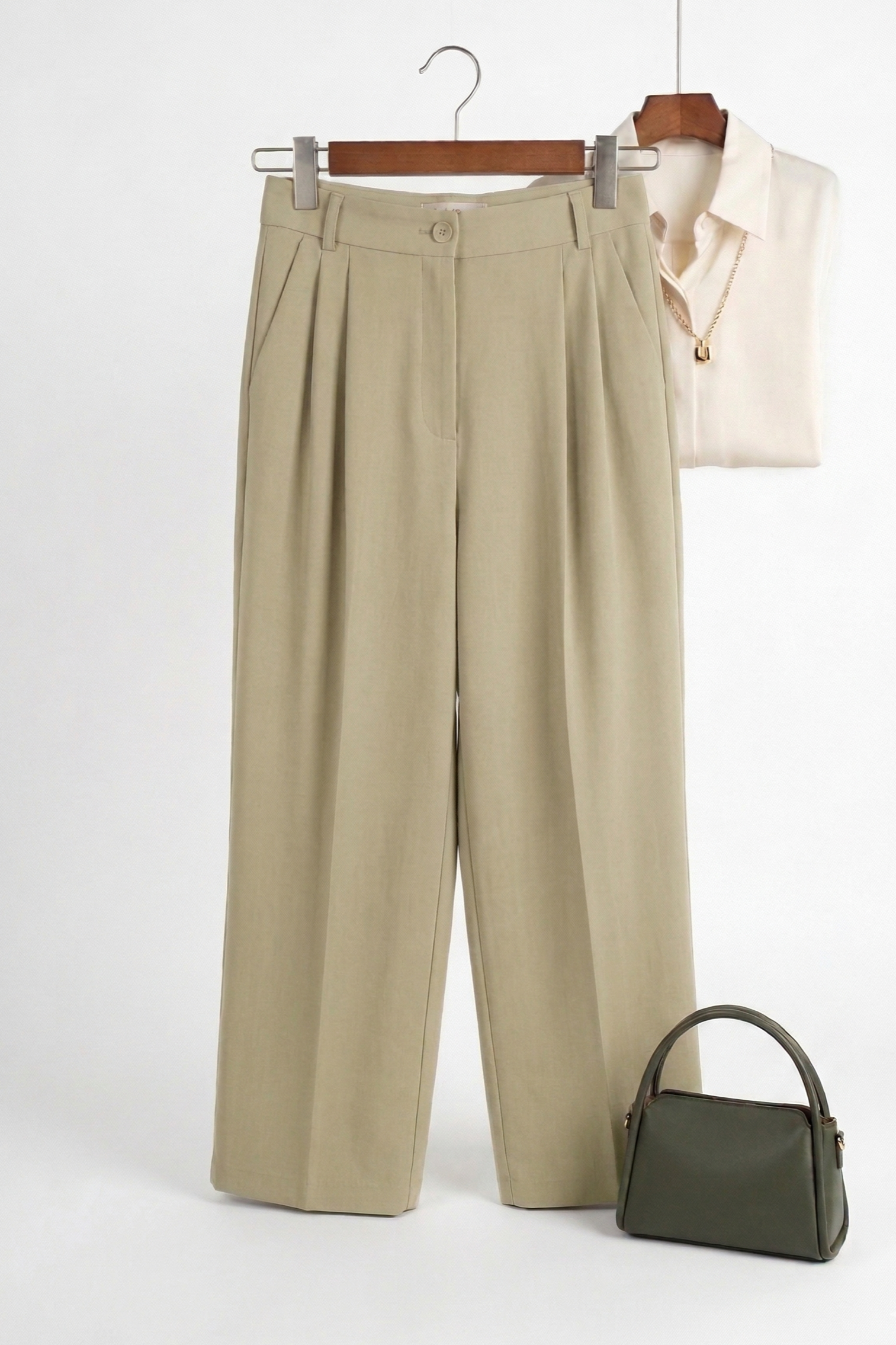 Kadın Rahat Kesim Bol Paça Yüksek Bel Pantolon Vizon