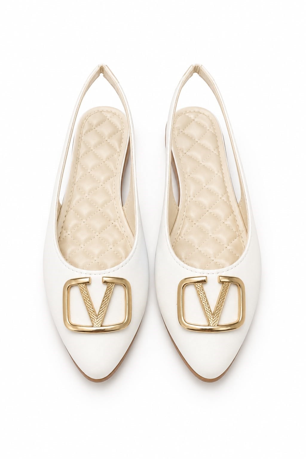 Kadın Gold Tokalı Slingback Model YumuşakTaban Babet Beyaz