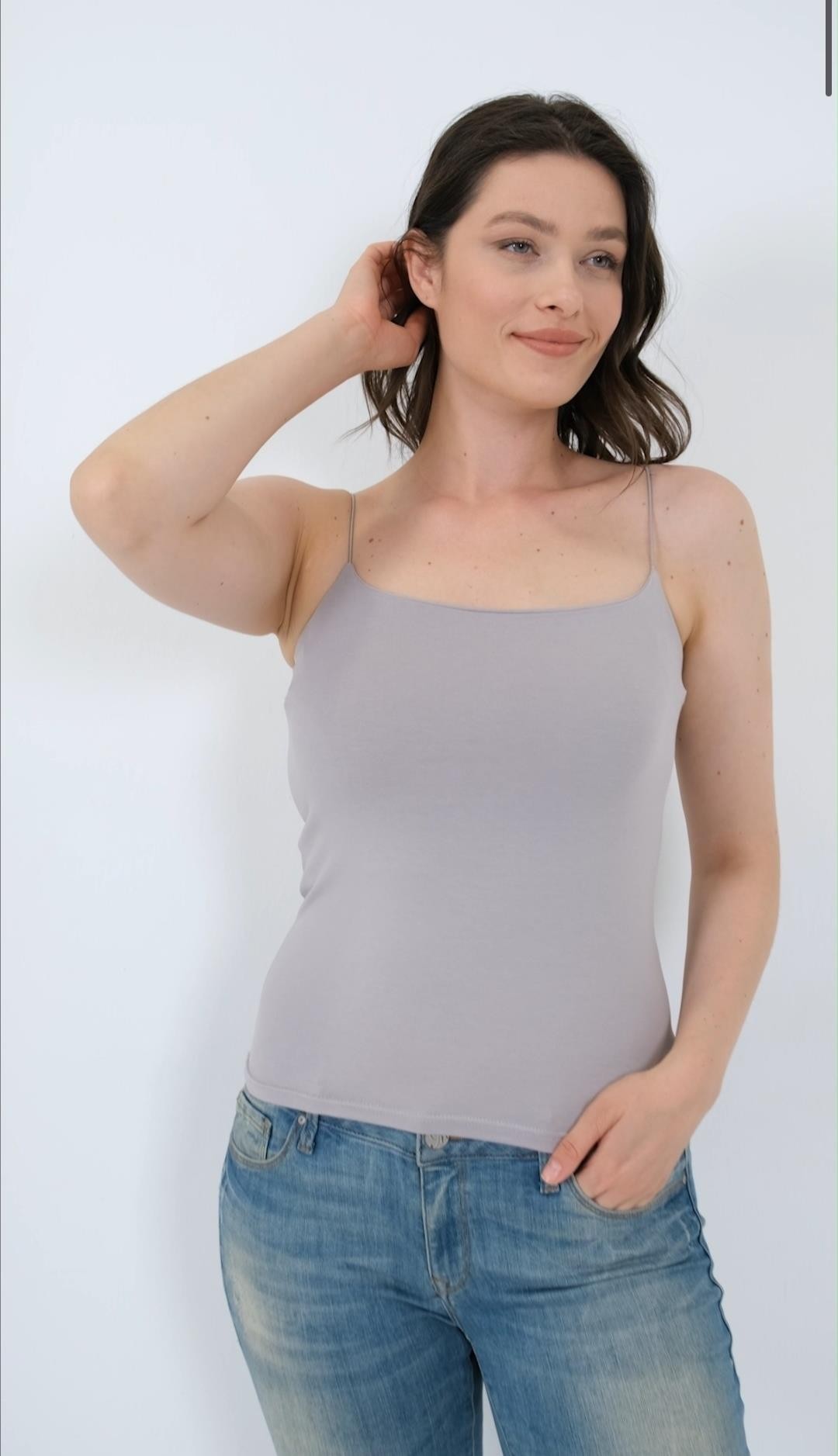 İp Askılı Uzun Crop Bluz Gri