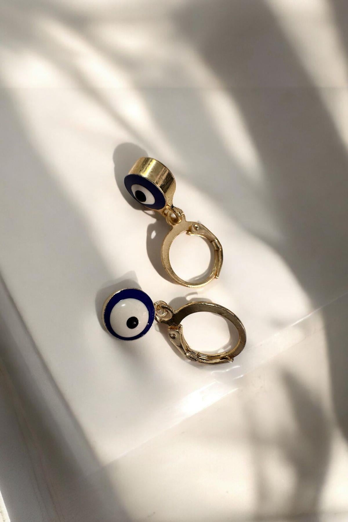 Nazar Boncuklu Sarkıt Küpe Gold