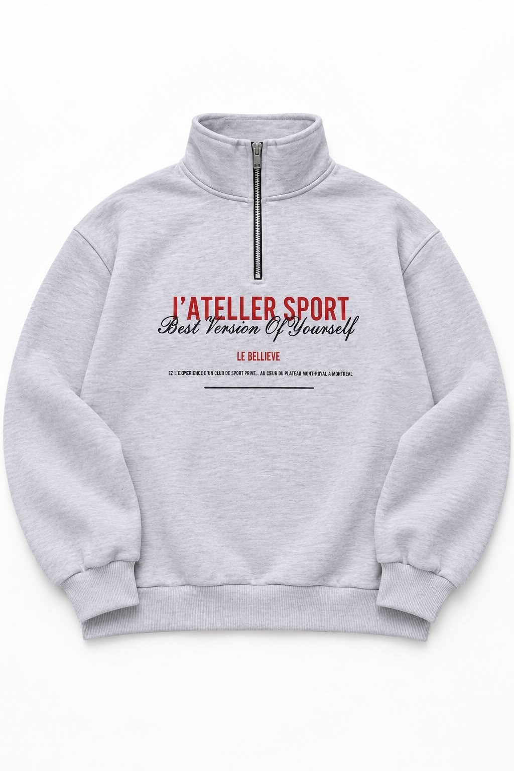 Kadın Dik Yaka Yarım Fermuarlı Baskılı Sweatshirt Gri