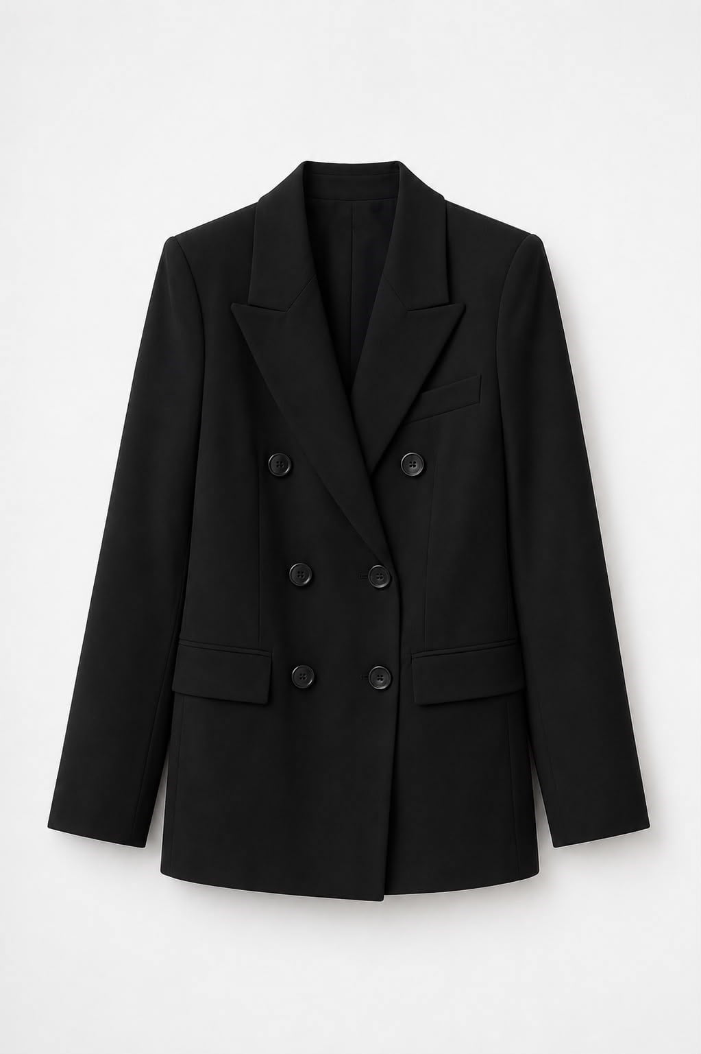 Kadın Slim Fit Kruvaze  Düğmeli Ceket Siyah