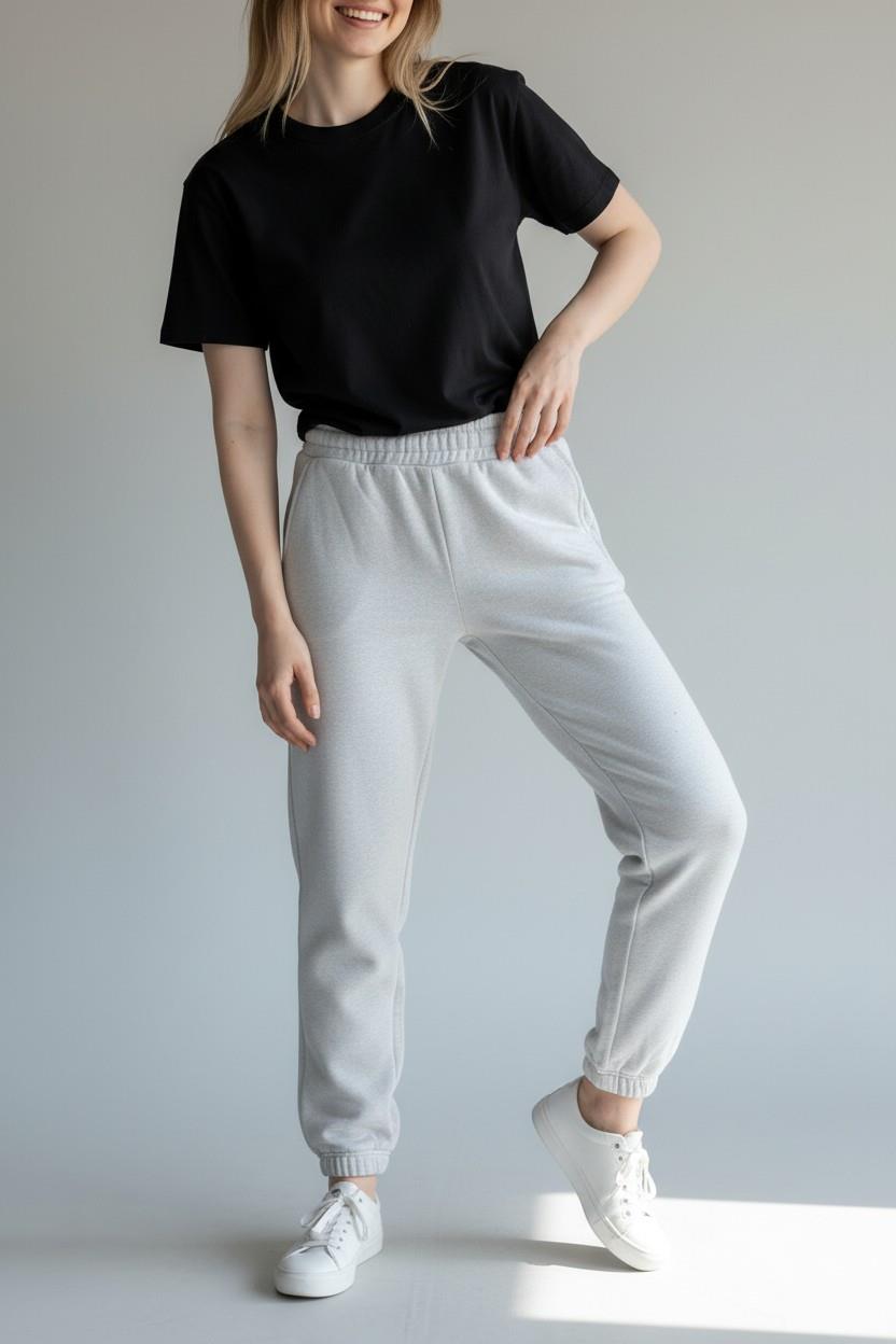 Kadın Beli Ve Paçası Lastikli Eşofman Altı Gri 