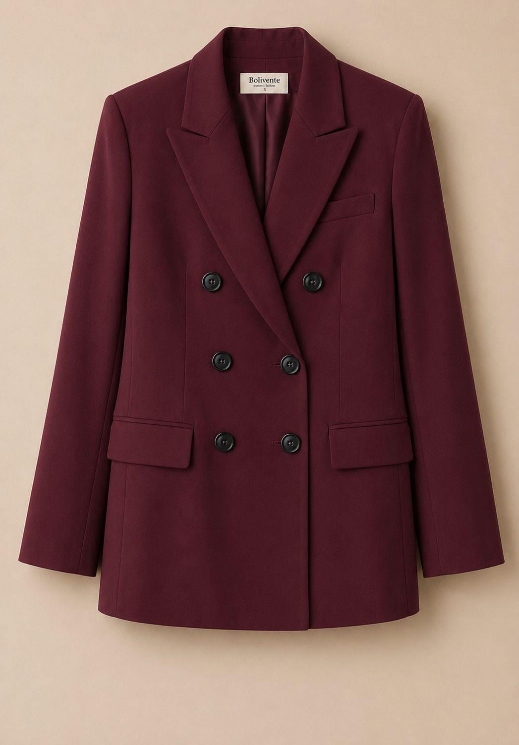 Kadın Kruvaze Yaka Dokulu Blazer Ceket Bordo