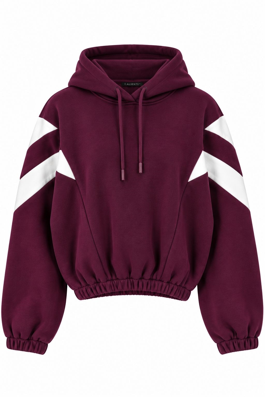 Kadın Beli Lastikli Şerit Detaylı Kapüşonlu Sweat Bordo