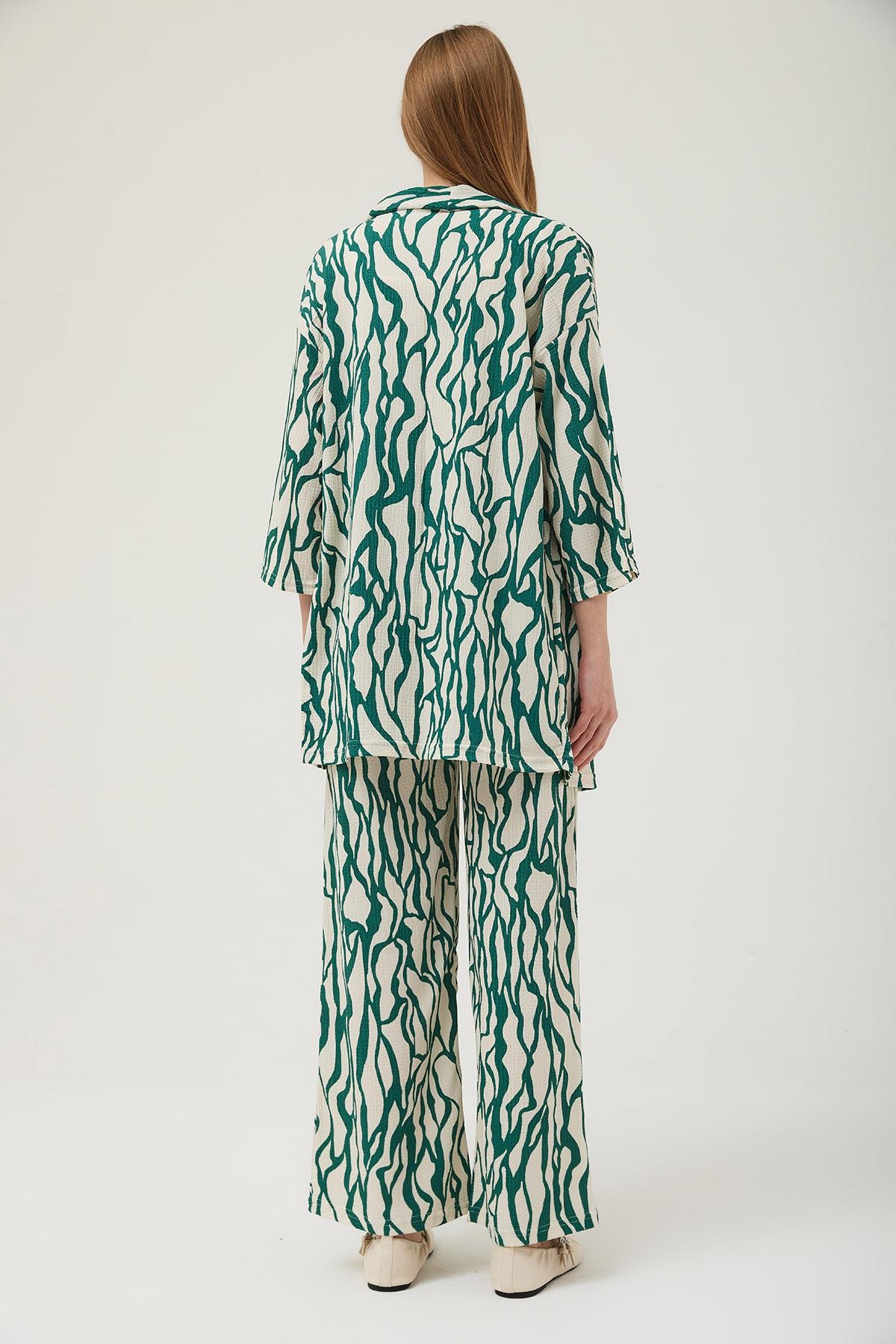 Kimono Pantolon Krinkıl Kadın İkili Takım Yeşil · 5