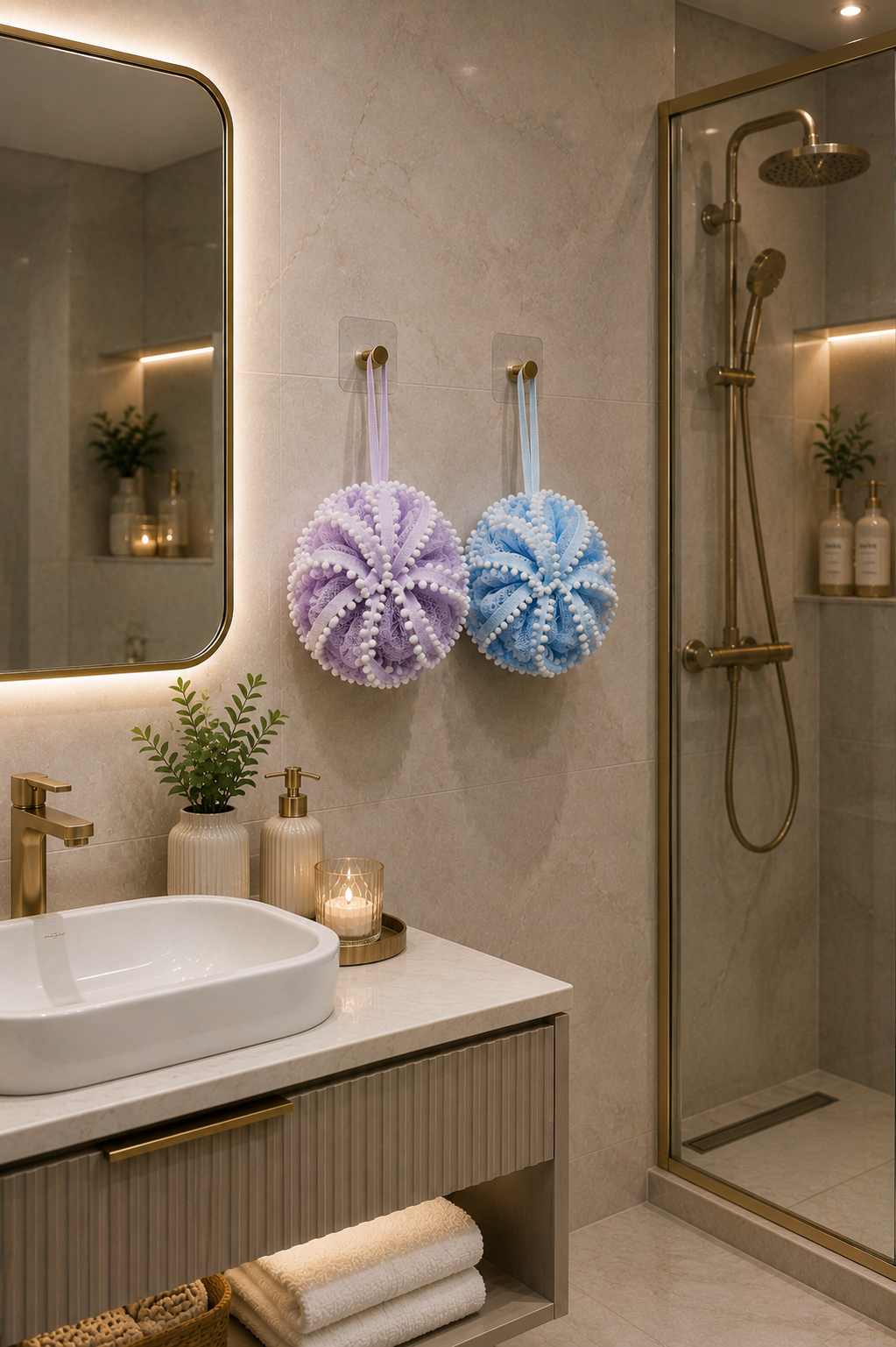 2'li Pofuduk Banyo Lifi & Süngeri Mavi Lila