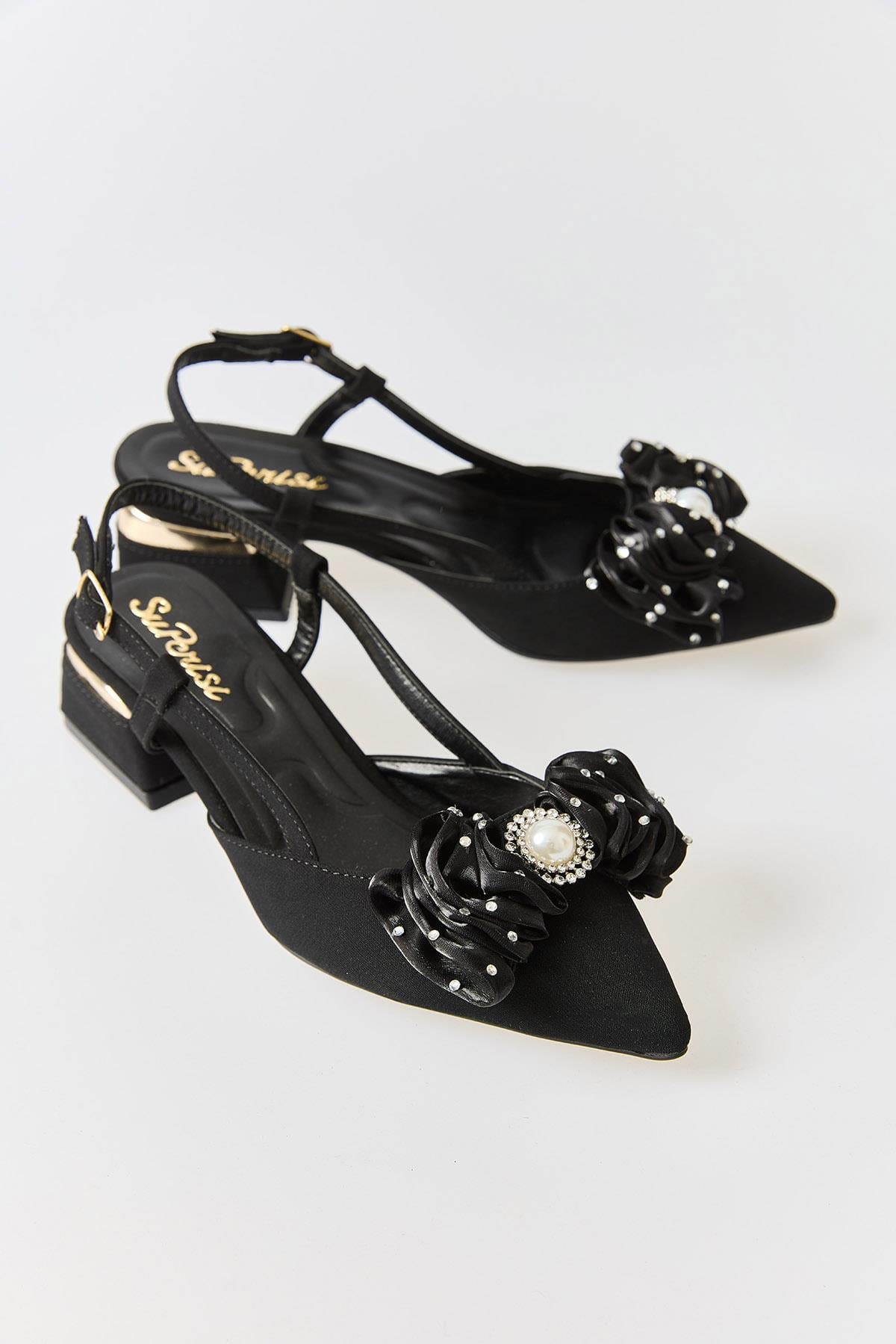 Kadın Büyük Fiyonklu Slingback Kısa Topuklu Ayakkabı Siyah