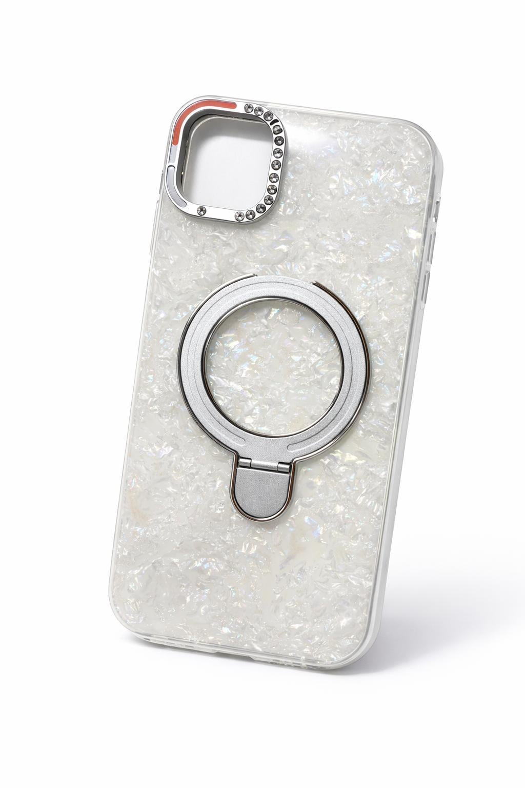 İphone 14 Pro Uyumlu Magsafe Dönebilen Halkalı Kılıf Beyaz