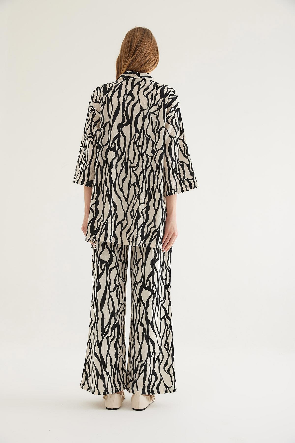 Kimono Pantolon Krinkıl Kadın İkili Takım Siyah · 5