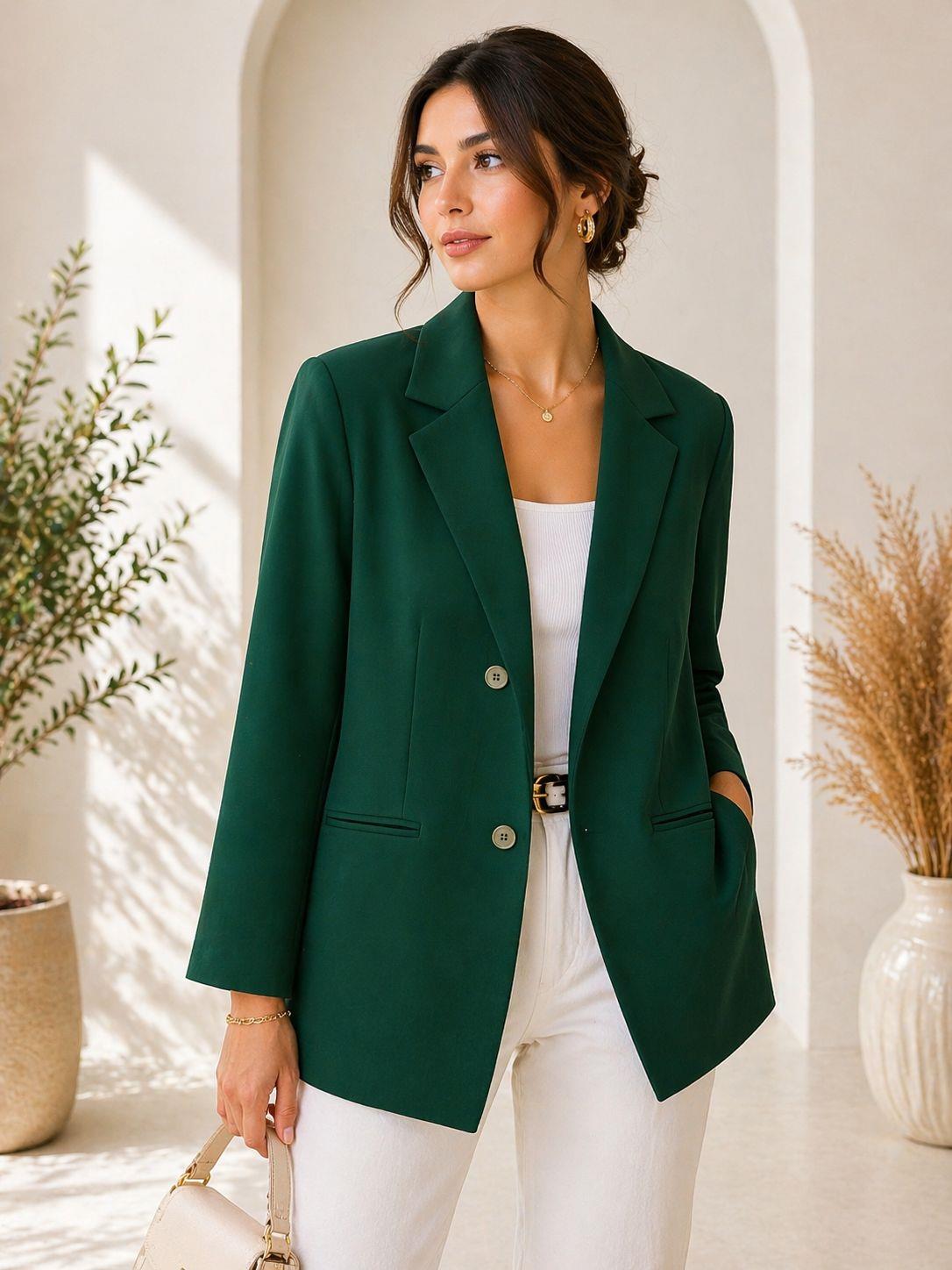 Kadın Oversize Düğmeli Blazer Ceket Yeşil