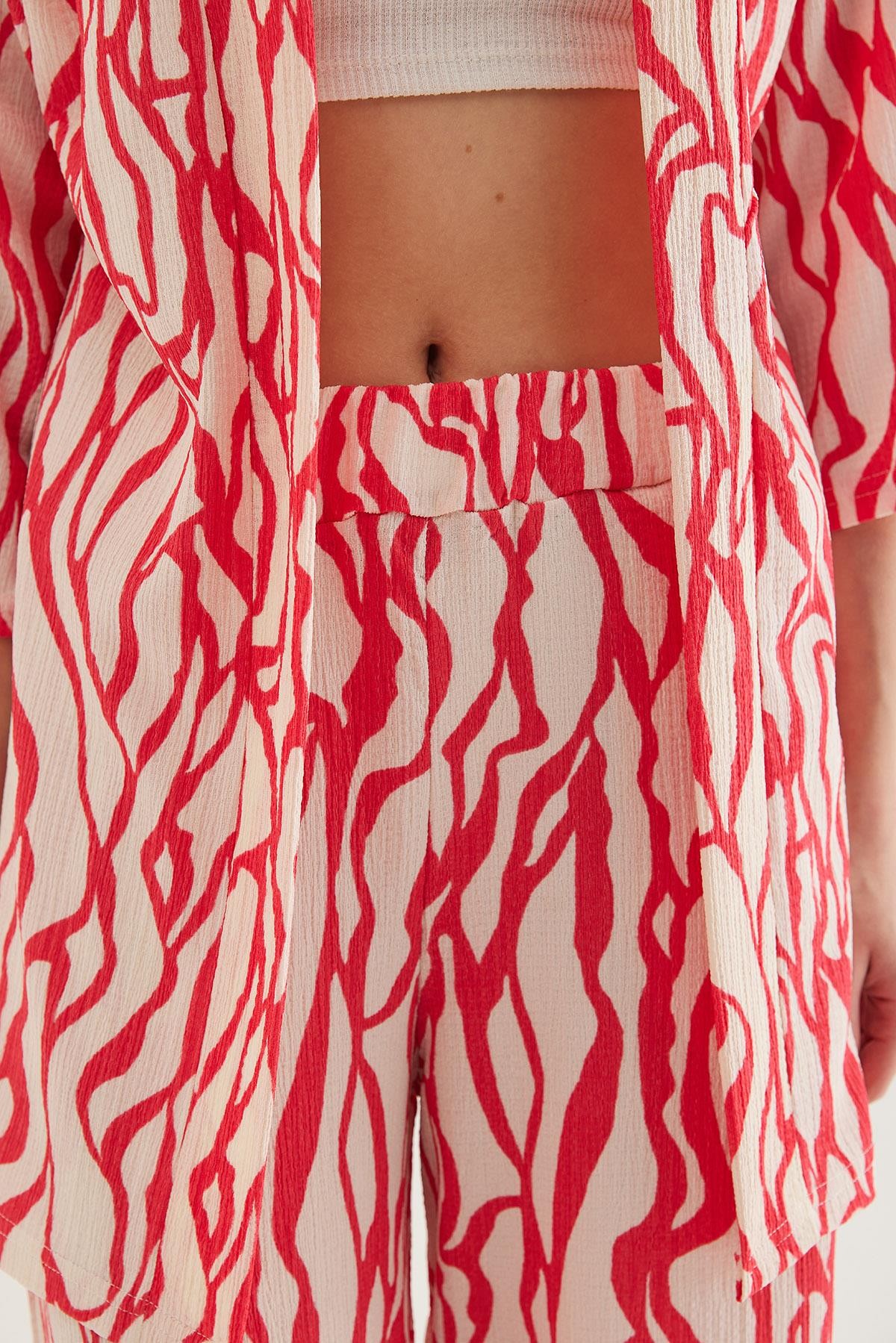 Kimono Pantolon Krinkıl Kadın İkili Takım Fuşya · 4