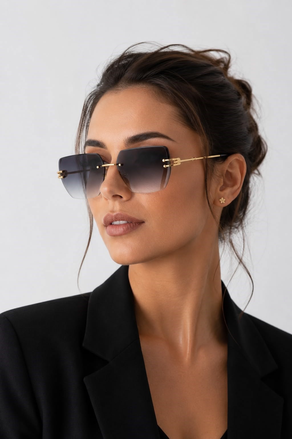 Kristal Kesim Gold Detaylı Güneş Gözlüğü Siyah