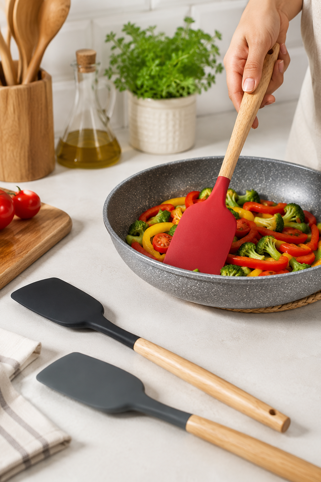 Ahşap Sap Plastik Uçlu Spatula 