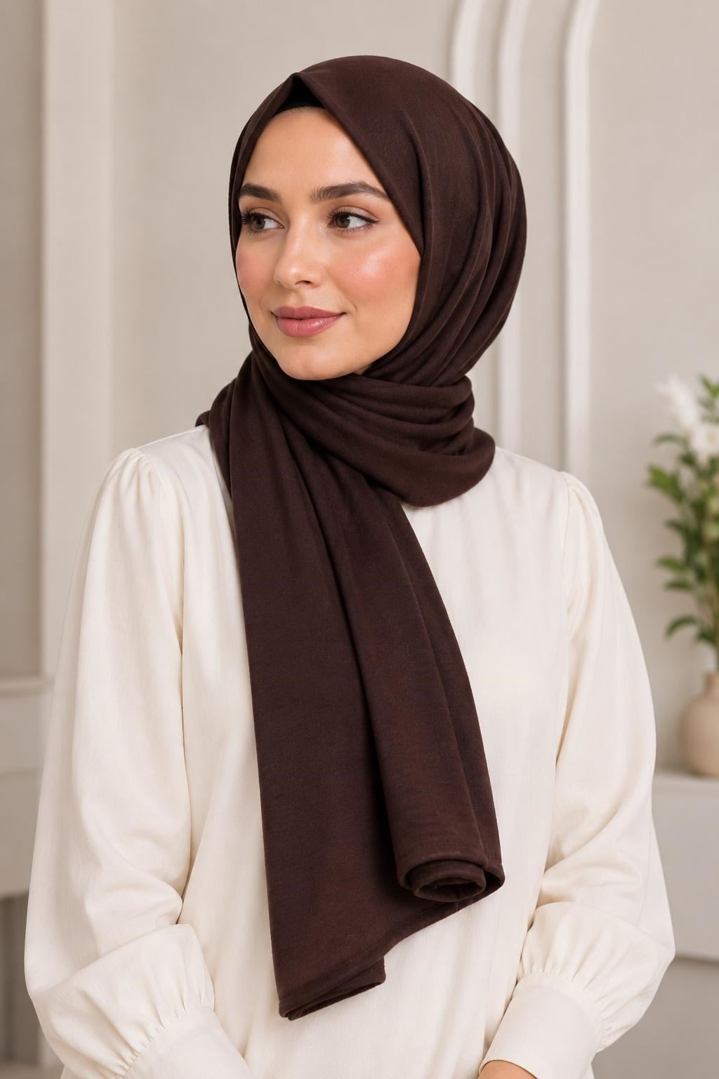Kadın 180X65 Ölçülü Penye Şal Acı Kahve