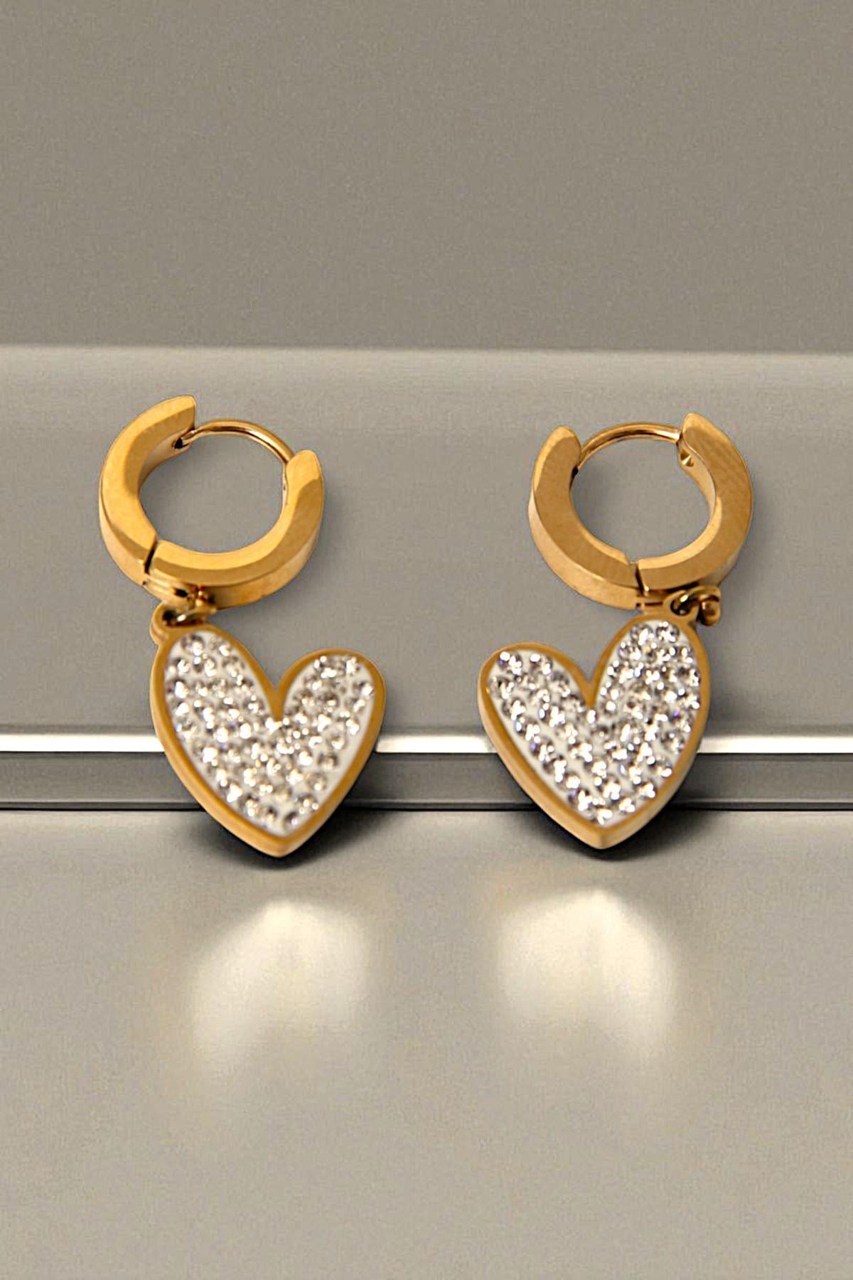 Kalp Figürlü Salıntı Küpe Gold