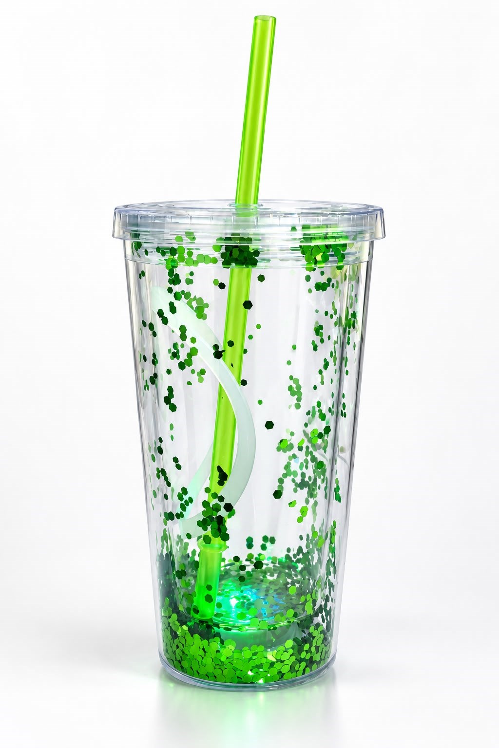 LED Işıklı Simli Pipetli Bardak Yeşil