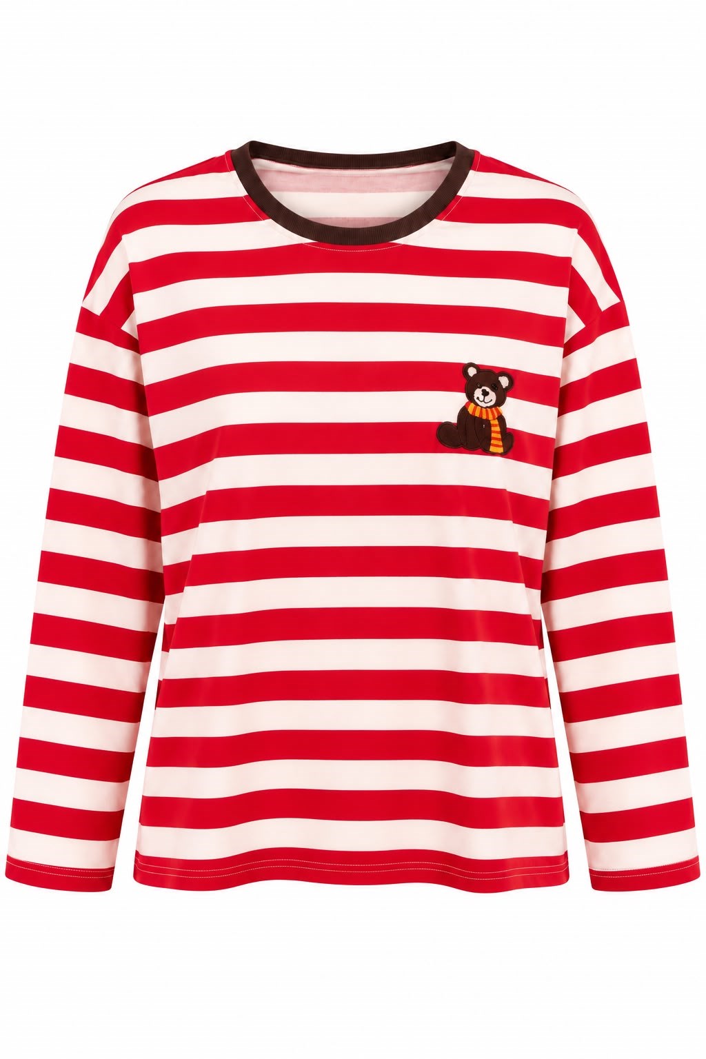 Kadın Ayıcık Baskılı Bisiklet Yaka Oversize Sweatshirt Kırmızı