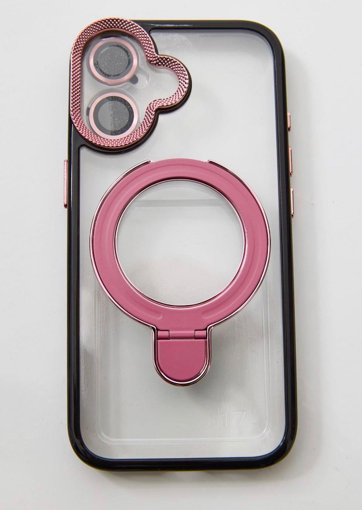 İphone 17 Uyumlu Magsafe Dönebilen Halkalı Kılıf Lens Korumalı Pembe