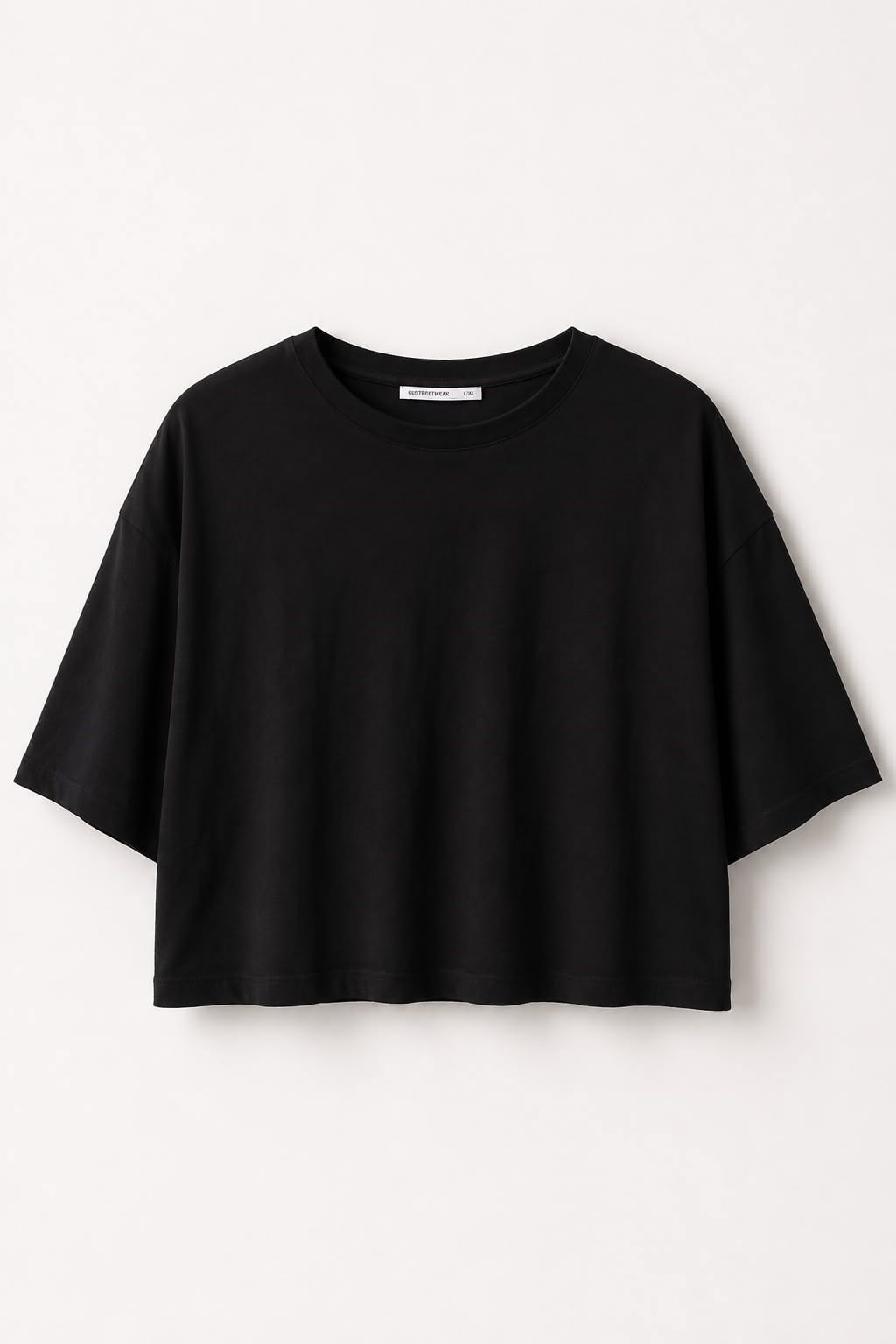 Kadın Bisiklet Yaka Kısa Kol Tshirt Siyah