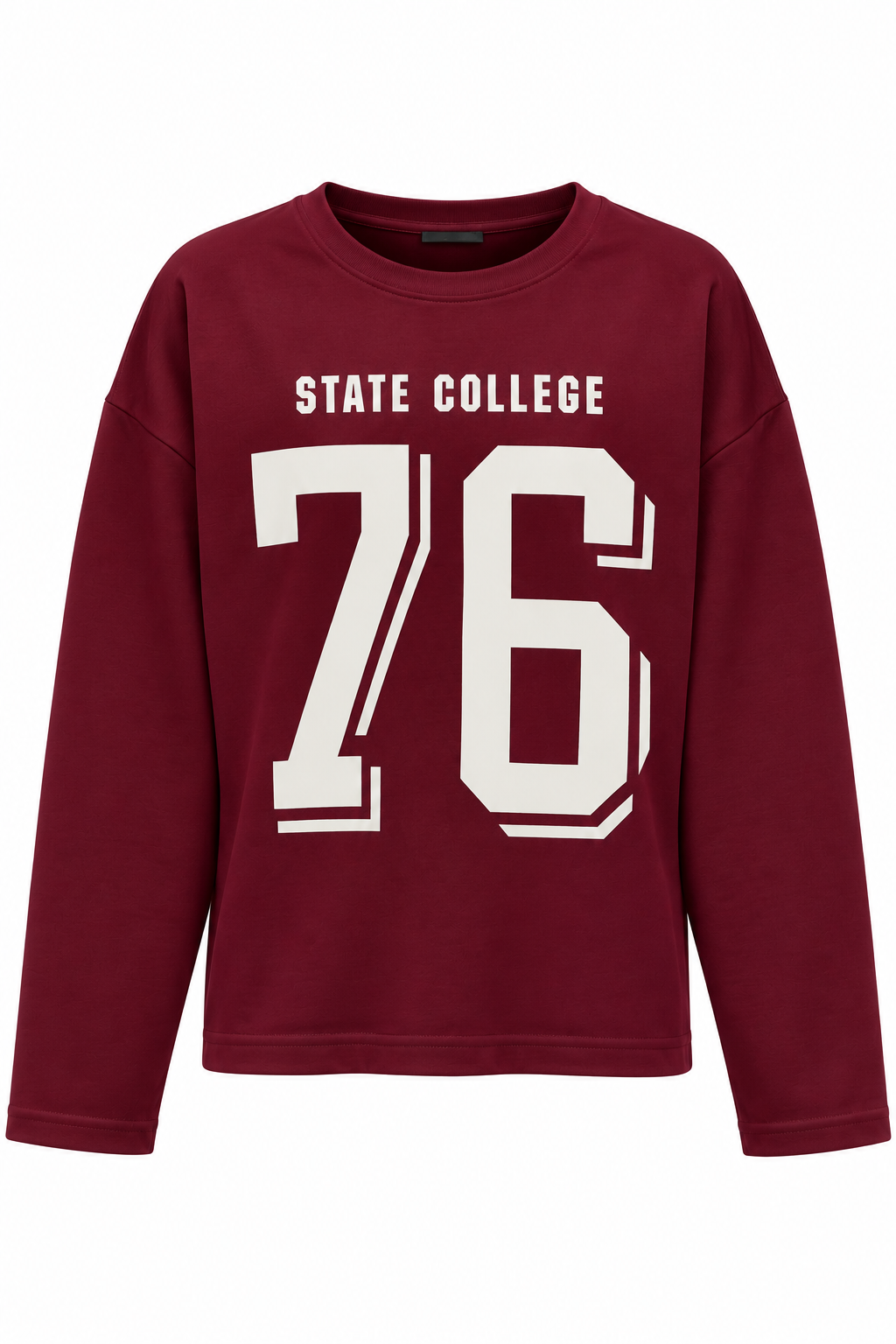 Kadın Baskılı Bisiklet Yaka Sweattshirt Bordo