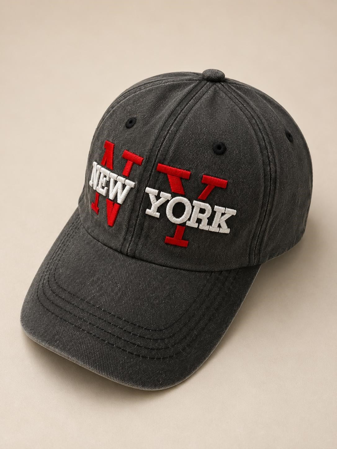 Kot Yıkamalı New York Yazı Baskılı  Şapka Antrasit