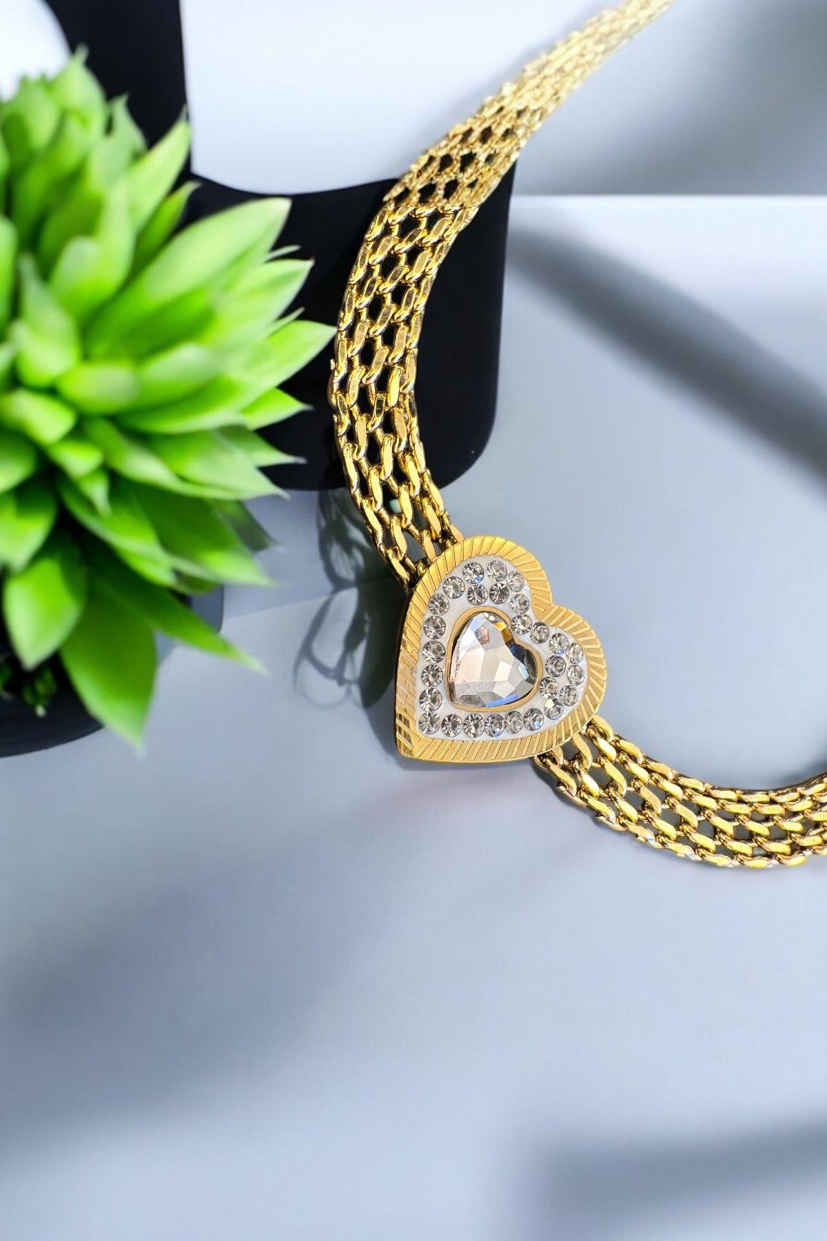 Çelik altın kaplama kalpli bileklik Gold