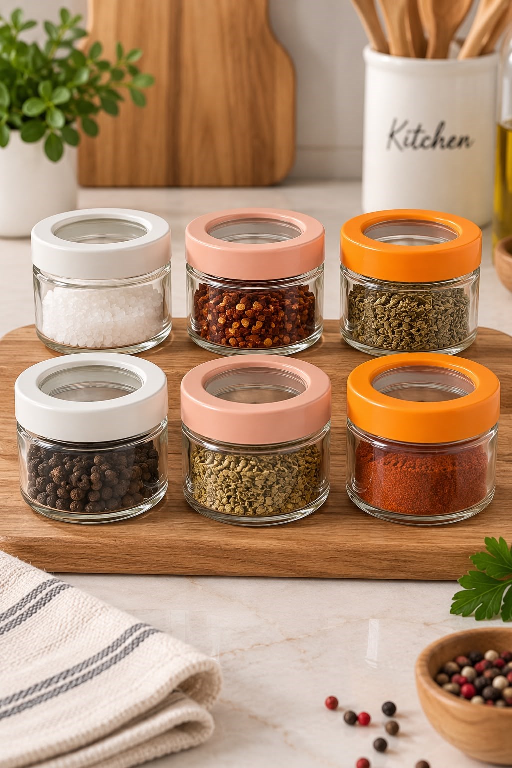 6 lı Kapaklı Baharat Takımı Şeffaf