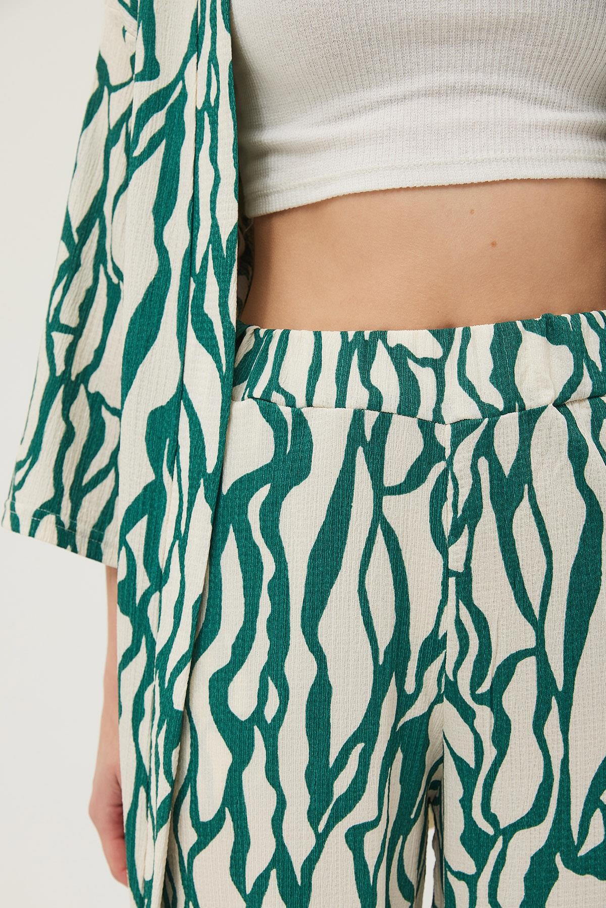Kimono Pantolon Krinkıl Kadın İkili Takım Yeşil · 4