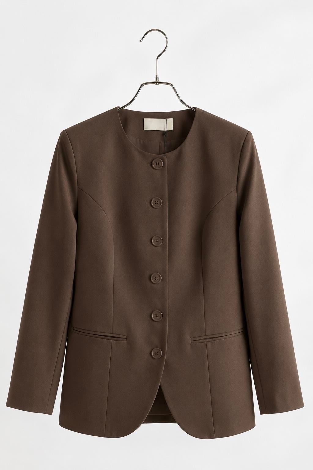 Kadın Tek Sıra Düğmeli Basic Blazer Ceket Kahverengi