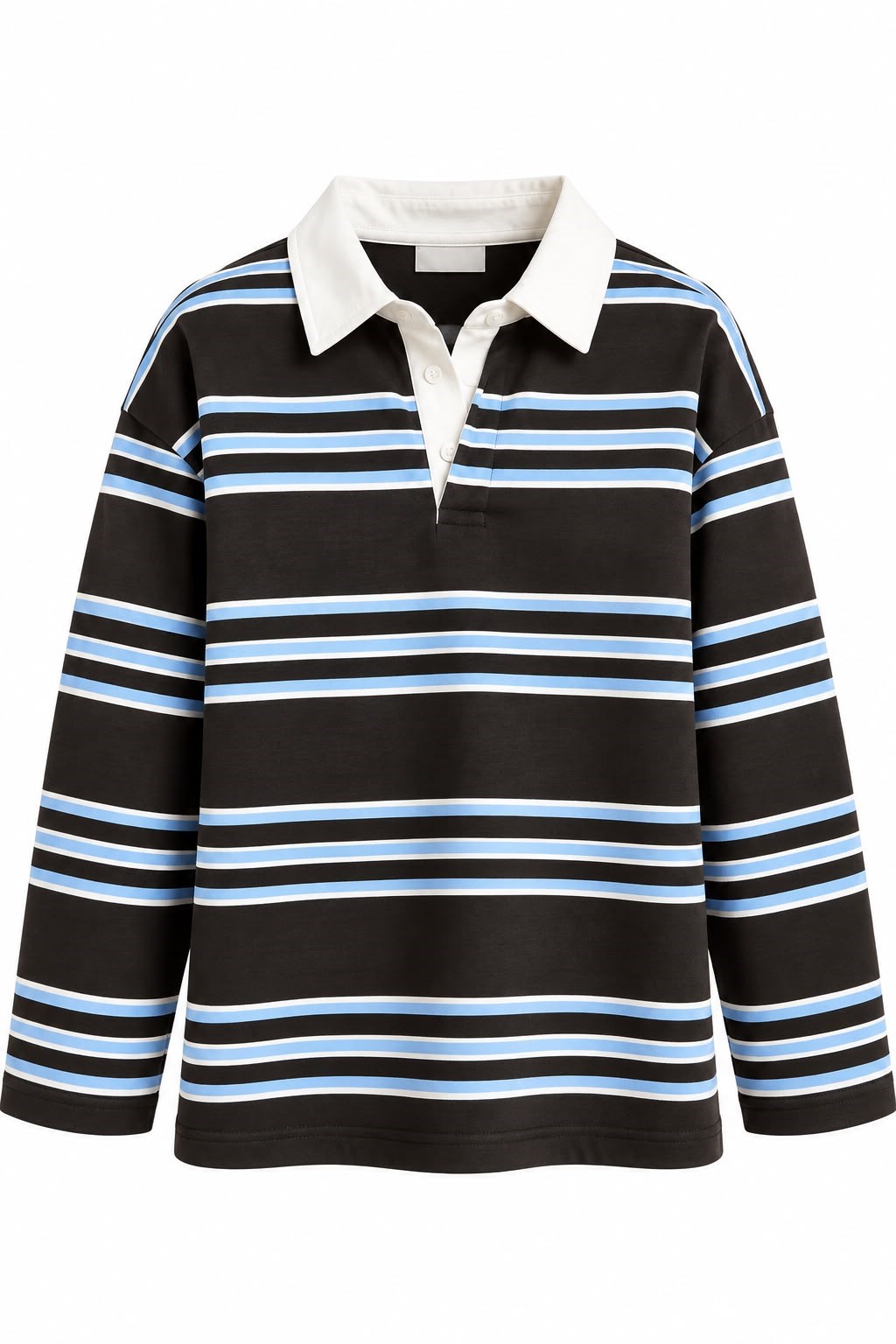 Kadın Çizgili Polo Yaka Sweatshirt Kahverengi