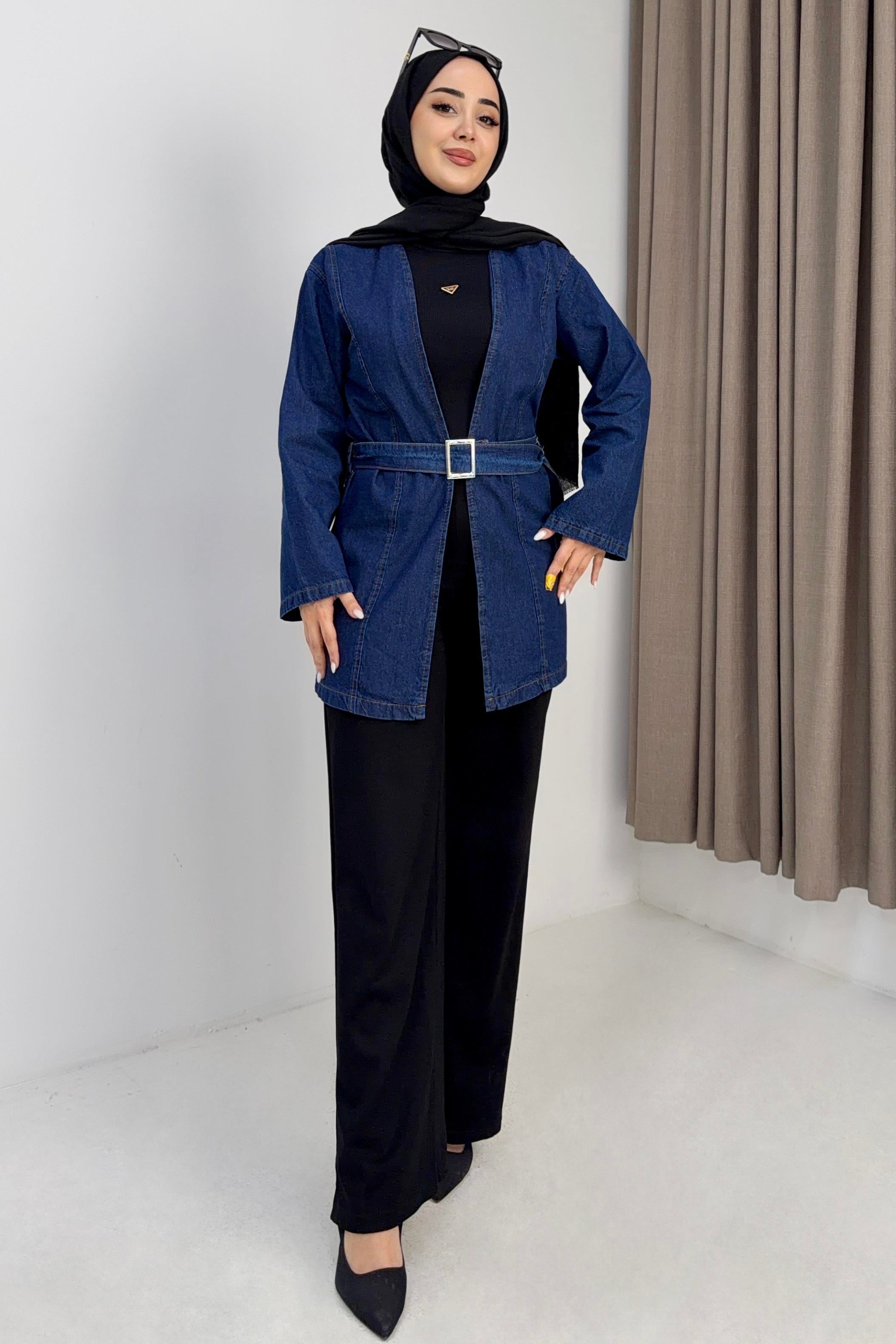 Kadın Kuşaklı Jena Kimono Lacivert
