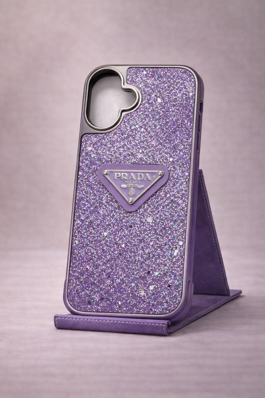 İphone 16 Uyumlu Parlak Taşlı Premium Kılıf Mor