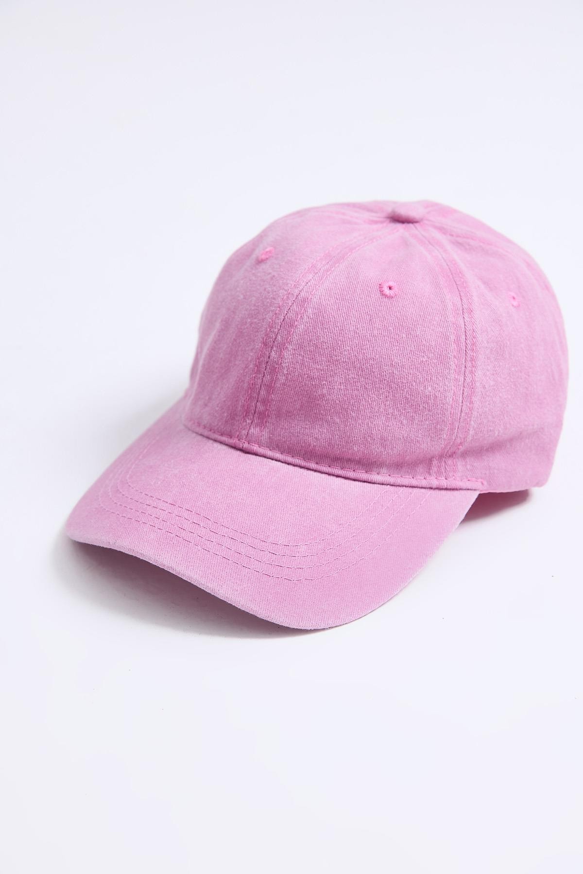 Eskitme Model Yıkamalı Düz Şapka Açık Pembe
