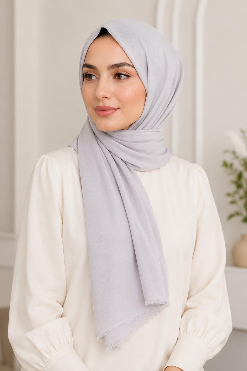 Kadın 180X65 Ölçülü Penye Şal Beyaz