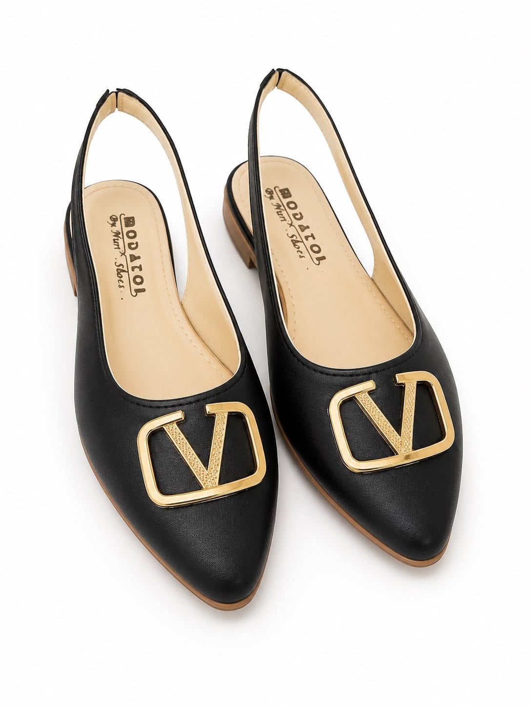 Kadın Gold Tokalı Slingback Model YumuşakTaban Babet Siyah