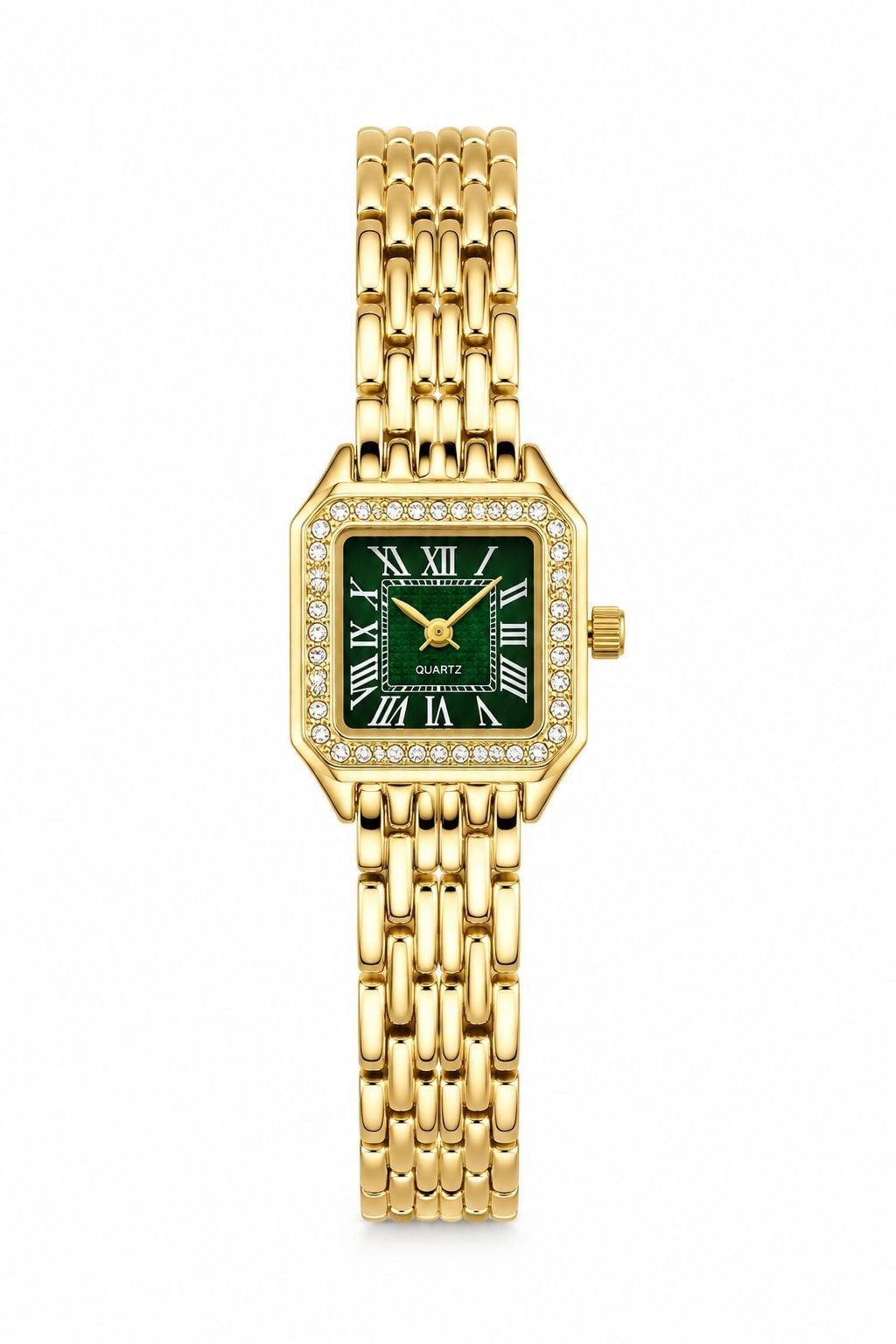 Yeşil Kardanlı Vintage Çelik Kol Saati Gold