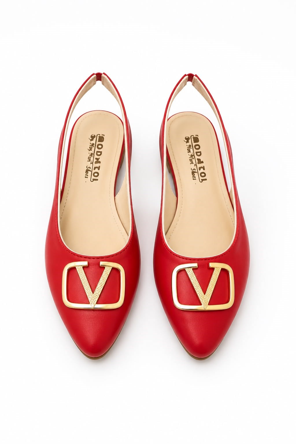 Kadın Gold Tokalı Slingback Model YumuşakTaban Babet Kırmızı