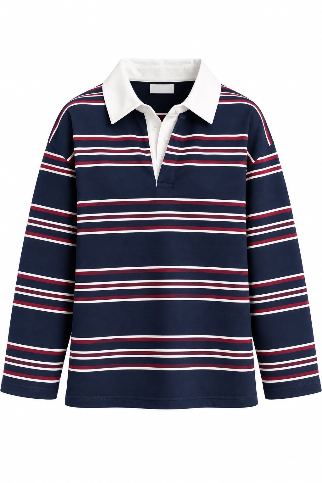 Kadın Çizgili Polo Yaka Sweatshirt Lacivert