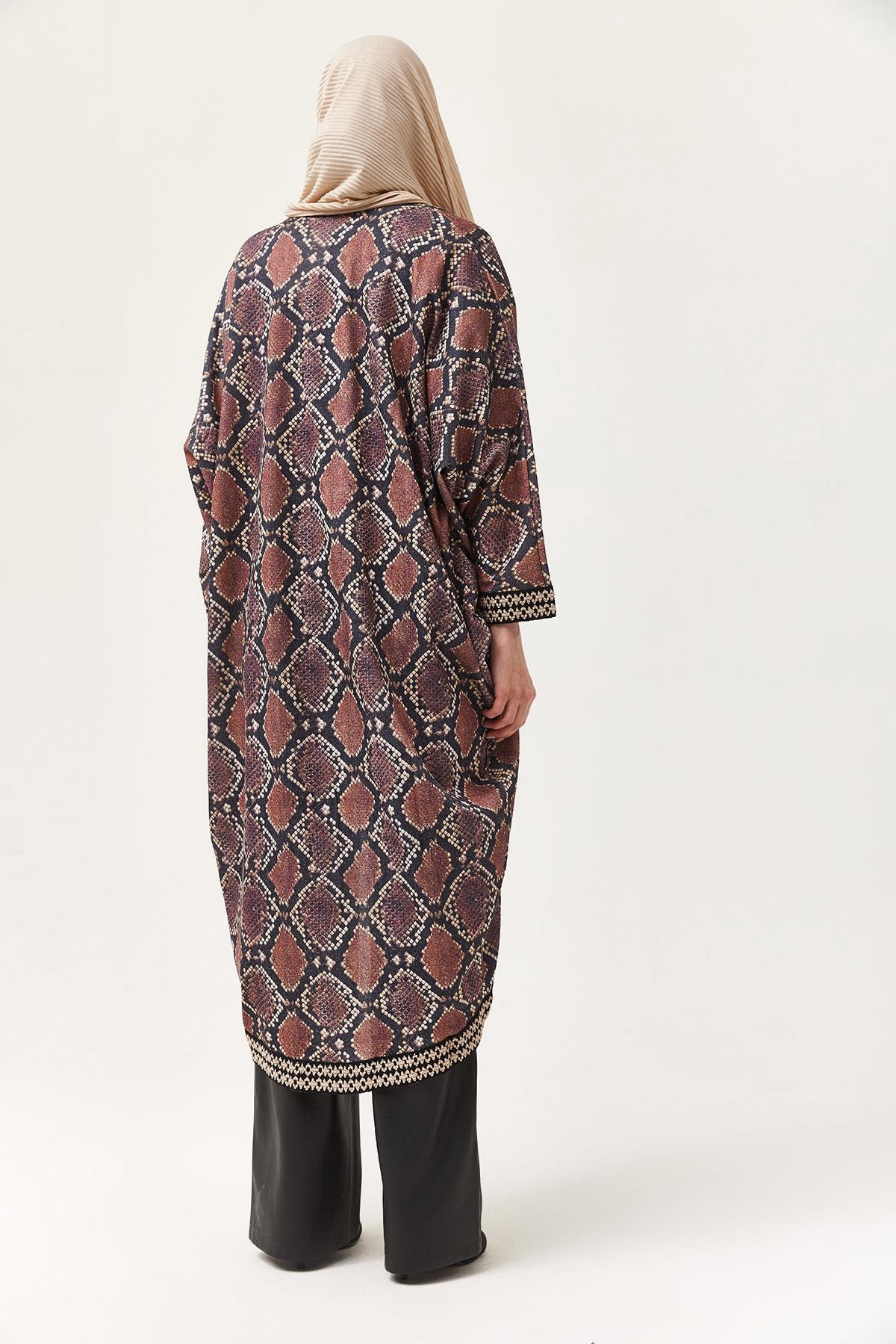 Oversize Şerit Detaylı Kimono Hırka Mürdüm · 5