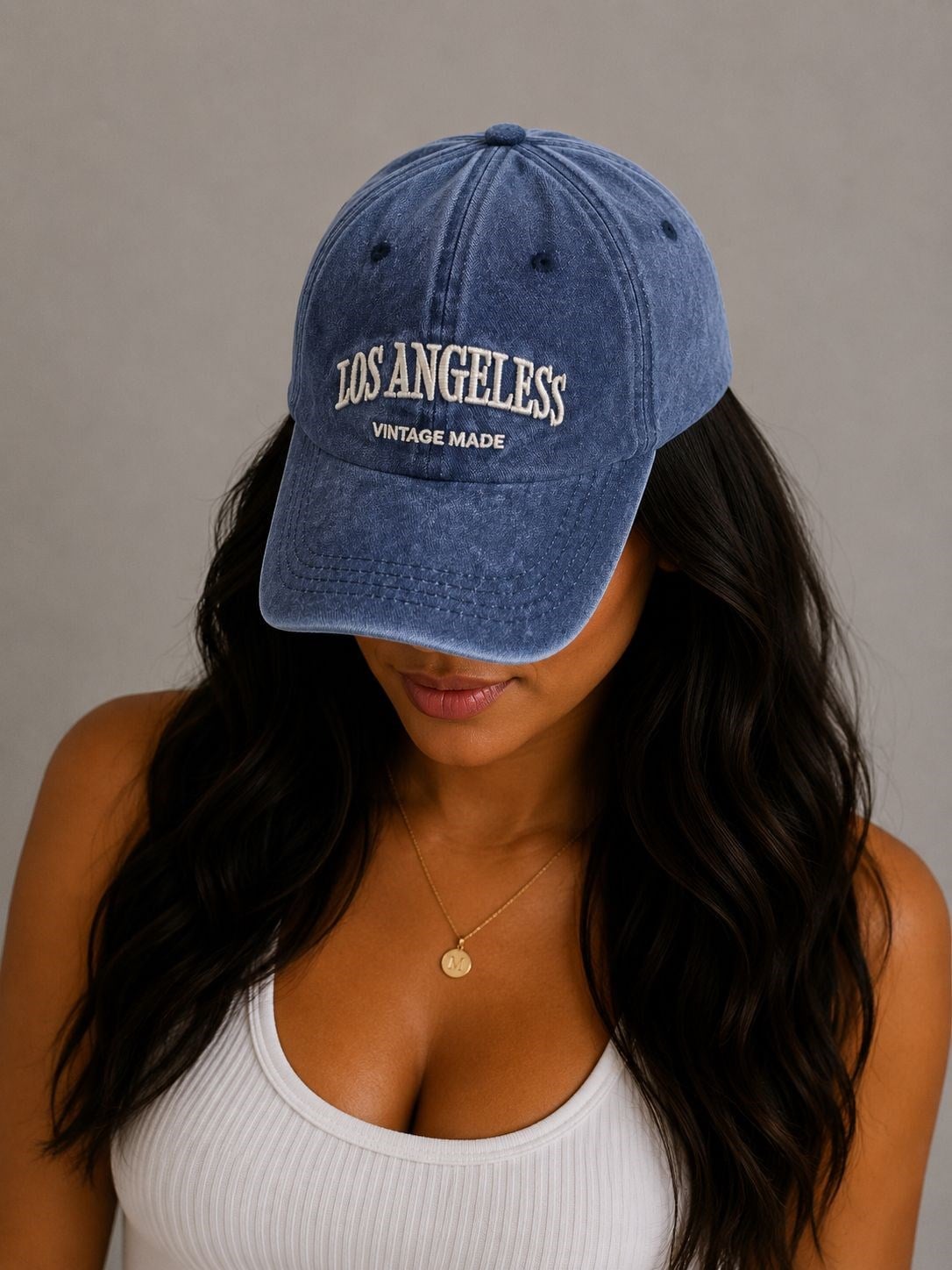Kadın Los Angeles Nakışlı Yıkamalı  Şapka Lacivert