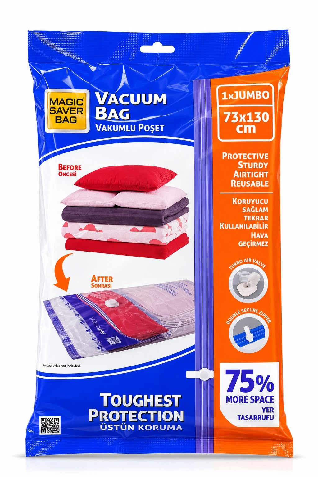 73X130 Cm Ölçülü Vakumlu Poşet Turuncu